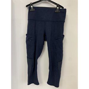 Athleta Womens All In Crop Dark Navy Blue Athleisure Running Leggings Pocket Xxs